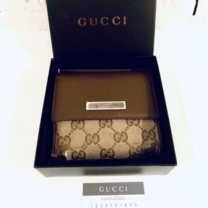 GUCCI Authentic Tan Leather Logo Wallet - With Box